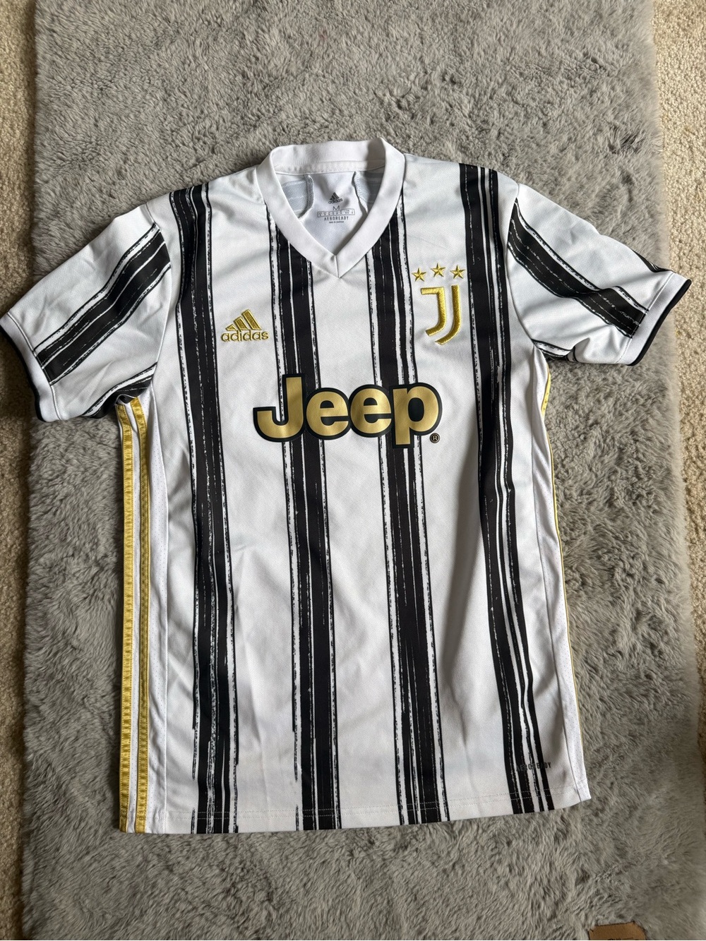 adidas Juventus Stripe Soccer Jersey - White, Black & Gold